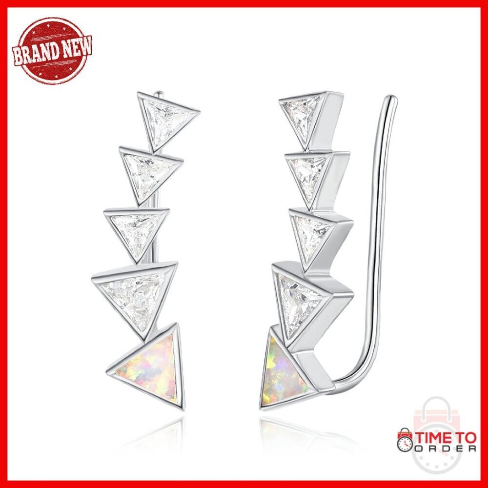 Sterling Silver Opal Climber Earrings Hypoallergenic Gift